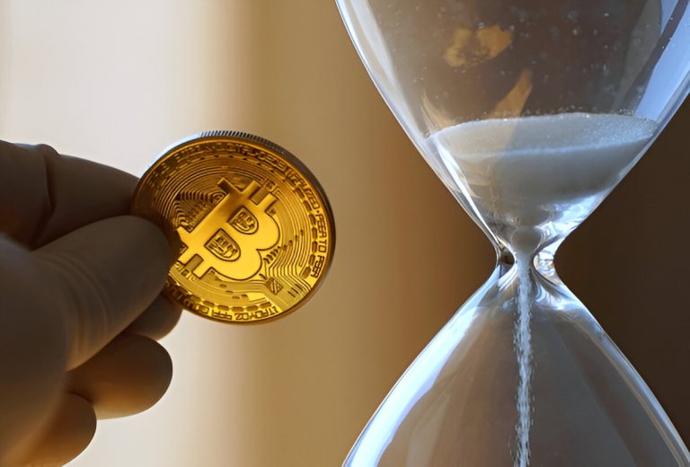 Abstract Bitcoin network visualization with countdown timer